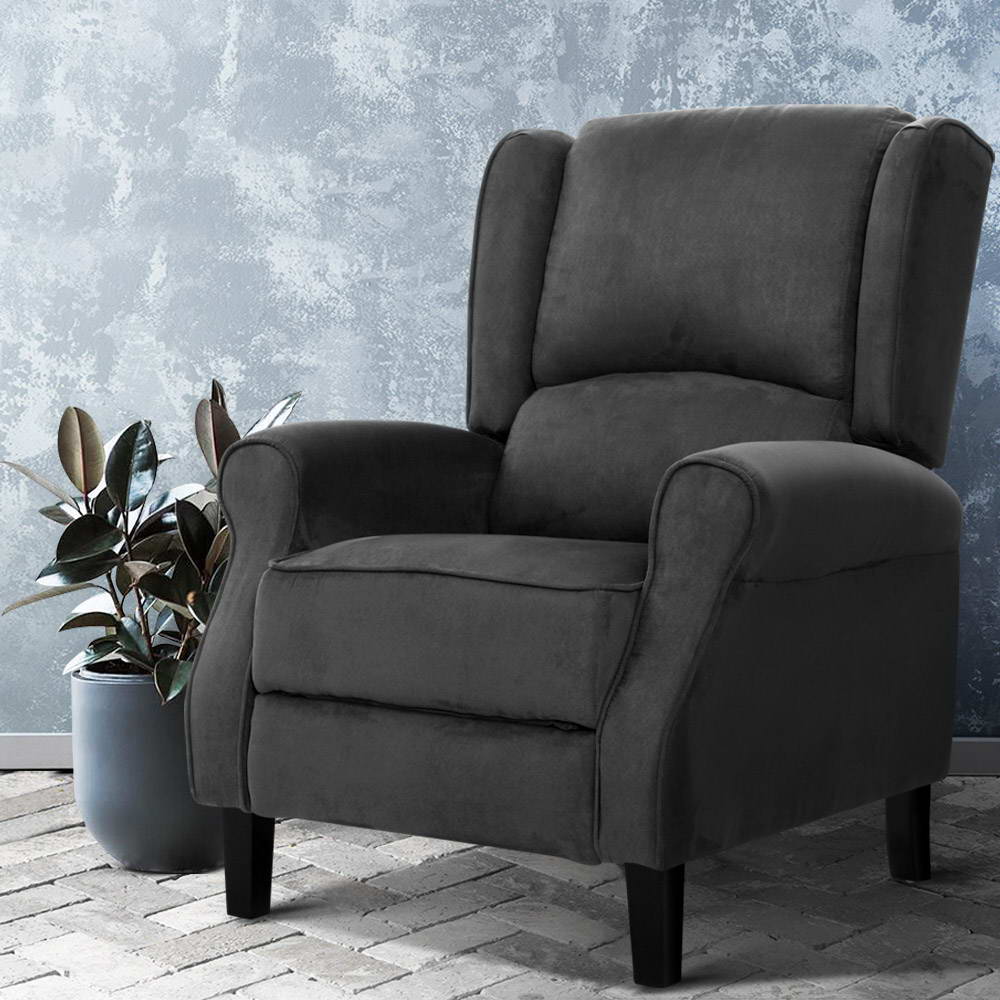 Artiss Recliner Chair Adjustable Sofa Lounge Soft Suede Armchair Couch Charcoal - STripleB