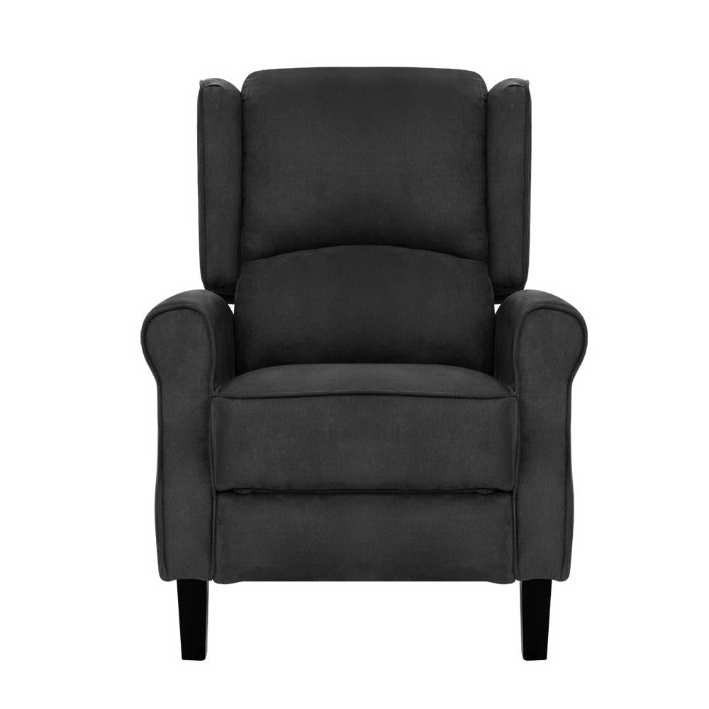 Artiss Recliner Chair Adjustable Sofa Lounge Soft Suede Armchair Couch Charcoal - STripleB