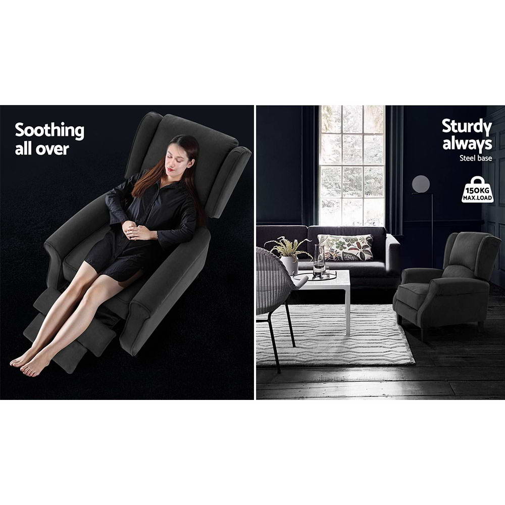 Artiss Recliner Chair Adjustable Sofa Lounge Soft Suede Armchair Couch Charcoal - STripleB