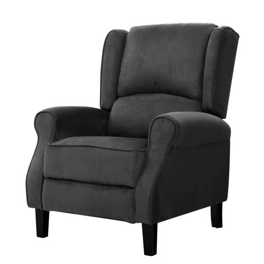 Artiss Recliner Chair Adjustable Sofa Lounge Soft Suede Armchair Couch Charcoal - STripleB