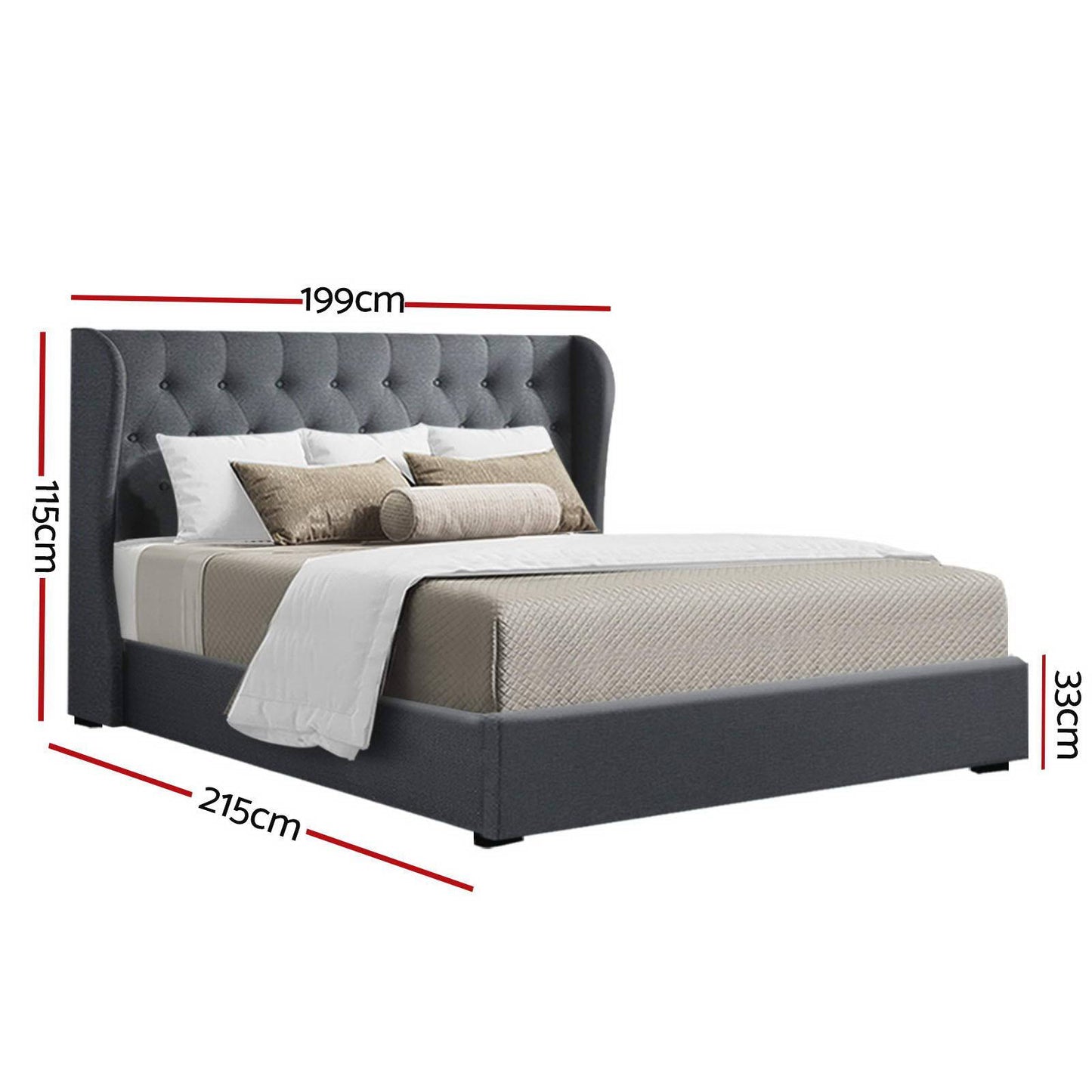 King Size - Bed Frame Gas Lift - Charcoal - STripleB