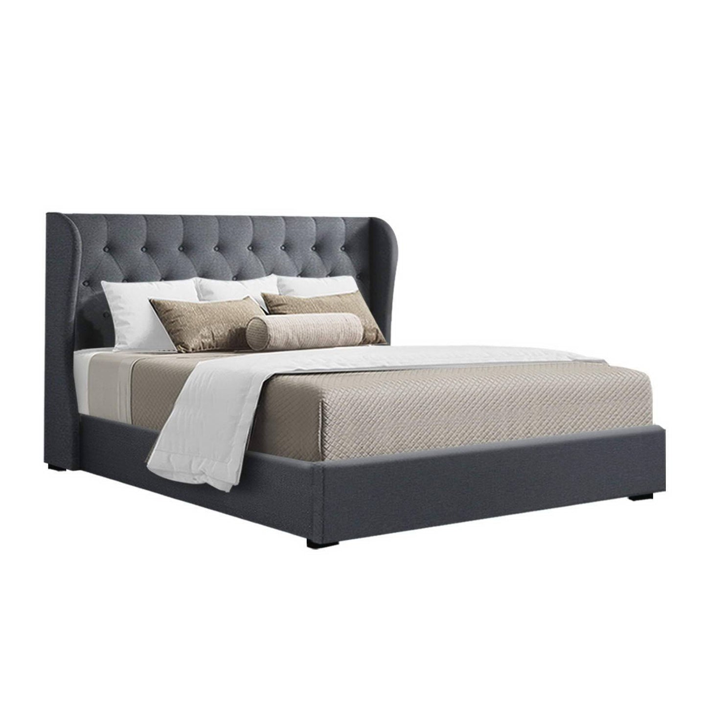 Queen Size - Bedframe - Gas Lift - Charcoal - STripleB
