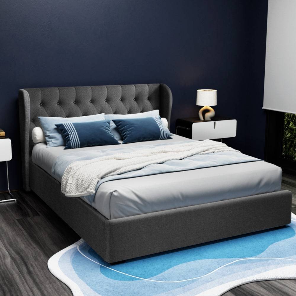 Queen Size - Bedframe - Gas Lift - Charcoal - STripleB