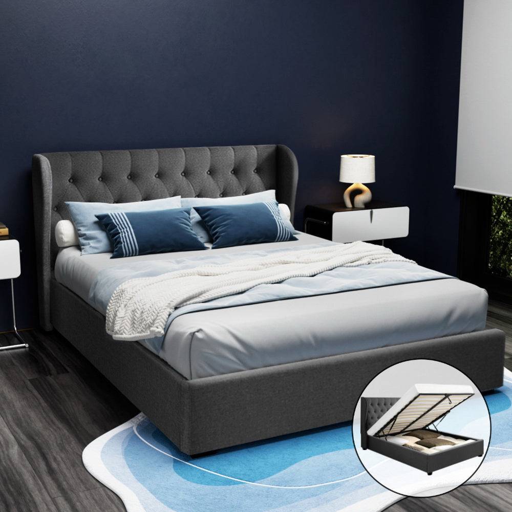 Queen Size - Bedframe - Gas Lift - Charcoal - STripleB