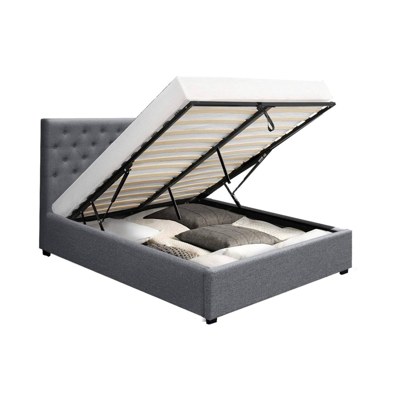 Queen Size - Bedframe - Gas Lift - Grey - STripleB