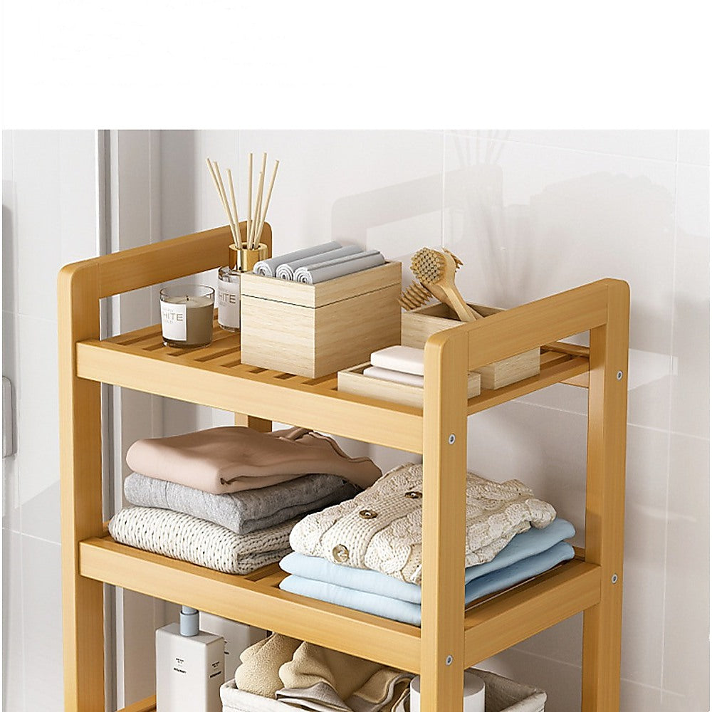 Bamboo 2-in-1 Laundry Hamper Side Table with 2 Shelves and Clothes Basket - STripleB