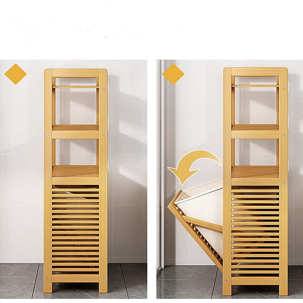 Bamboo 2-in-1 Laundry Hamper Side Table with 2 Shelves and Clothes Basket - STripleB
