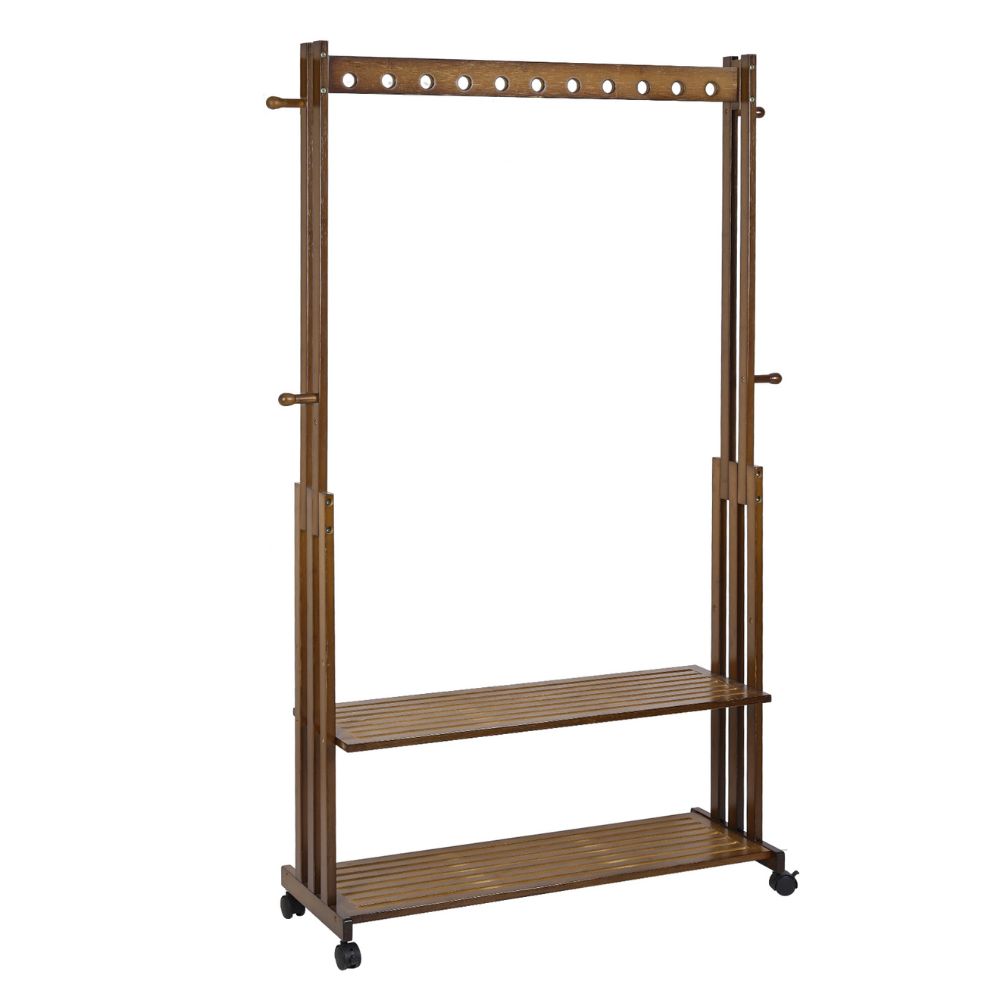 Bamboo Clothes Rack Stand with Wheels - STripleB