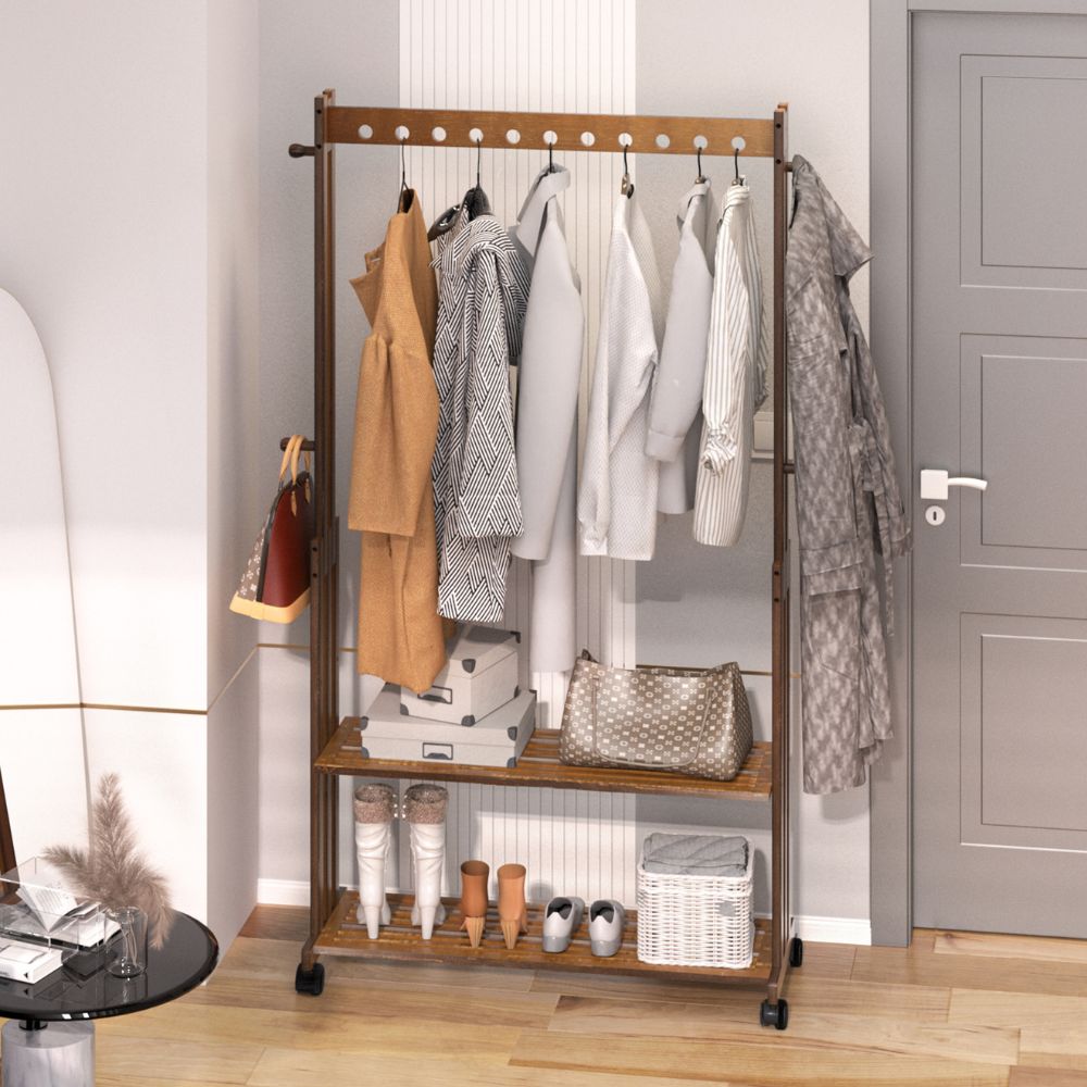Bamboo Clothes Rack Stand with Wheels - STripleB
