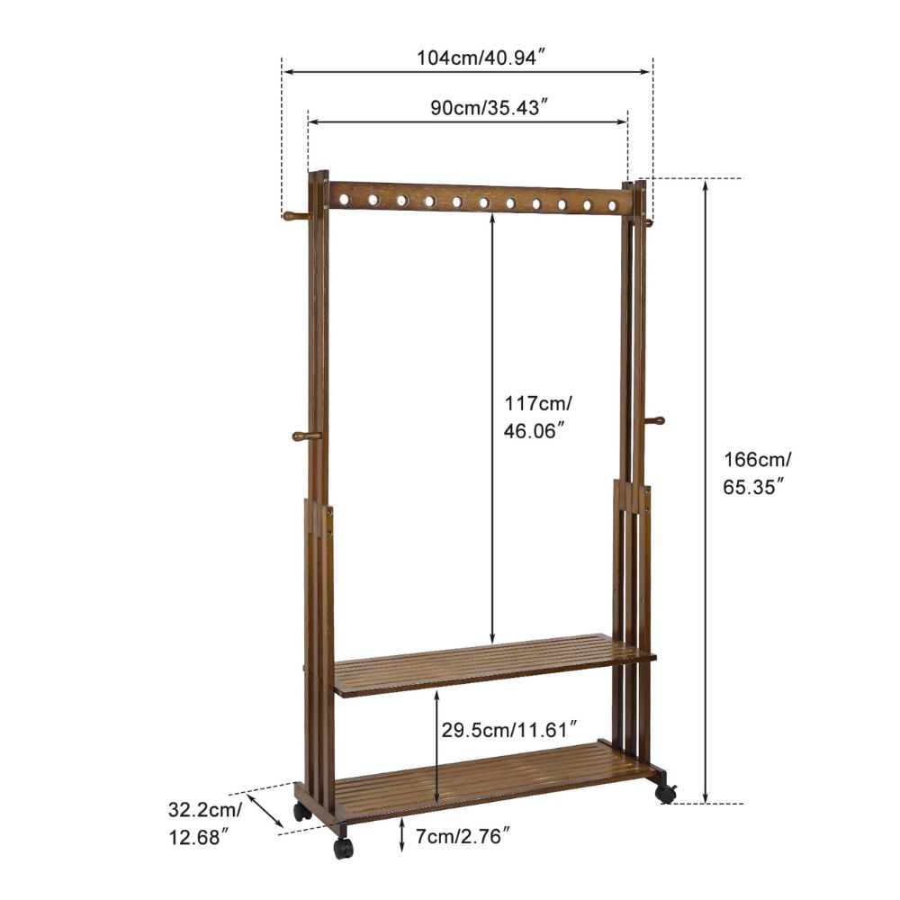 Bamboo Clothes Rack Stand with Wheels - STripleB