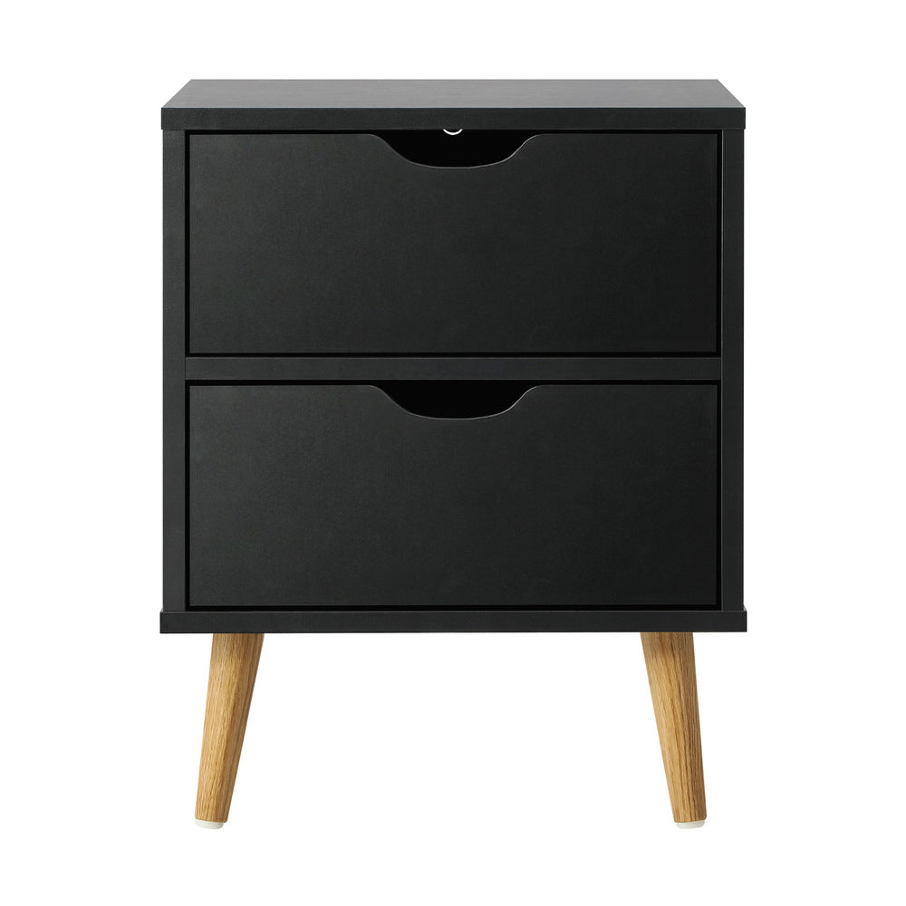 Black Bedside Tables with Air Gap Handle and 2 Drawers - STripleB