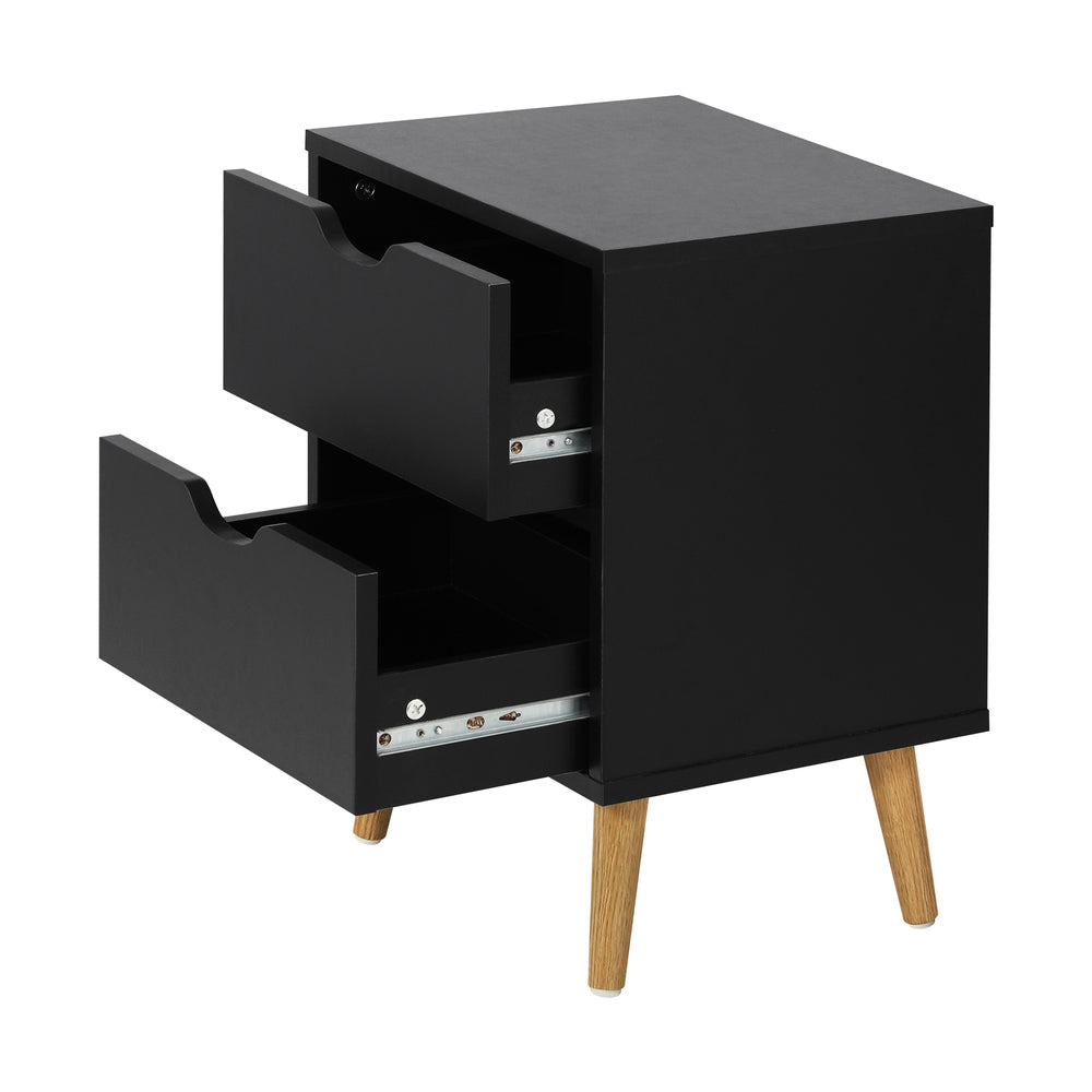 Black Bedside Tables with Air Gap Handle and 2 Drawers - STripleB