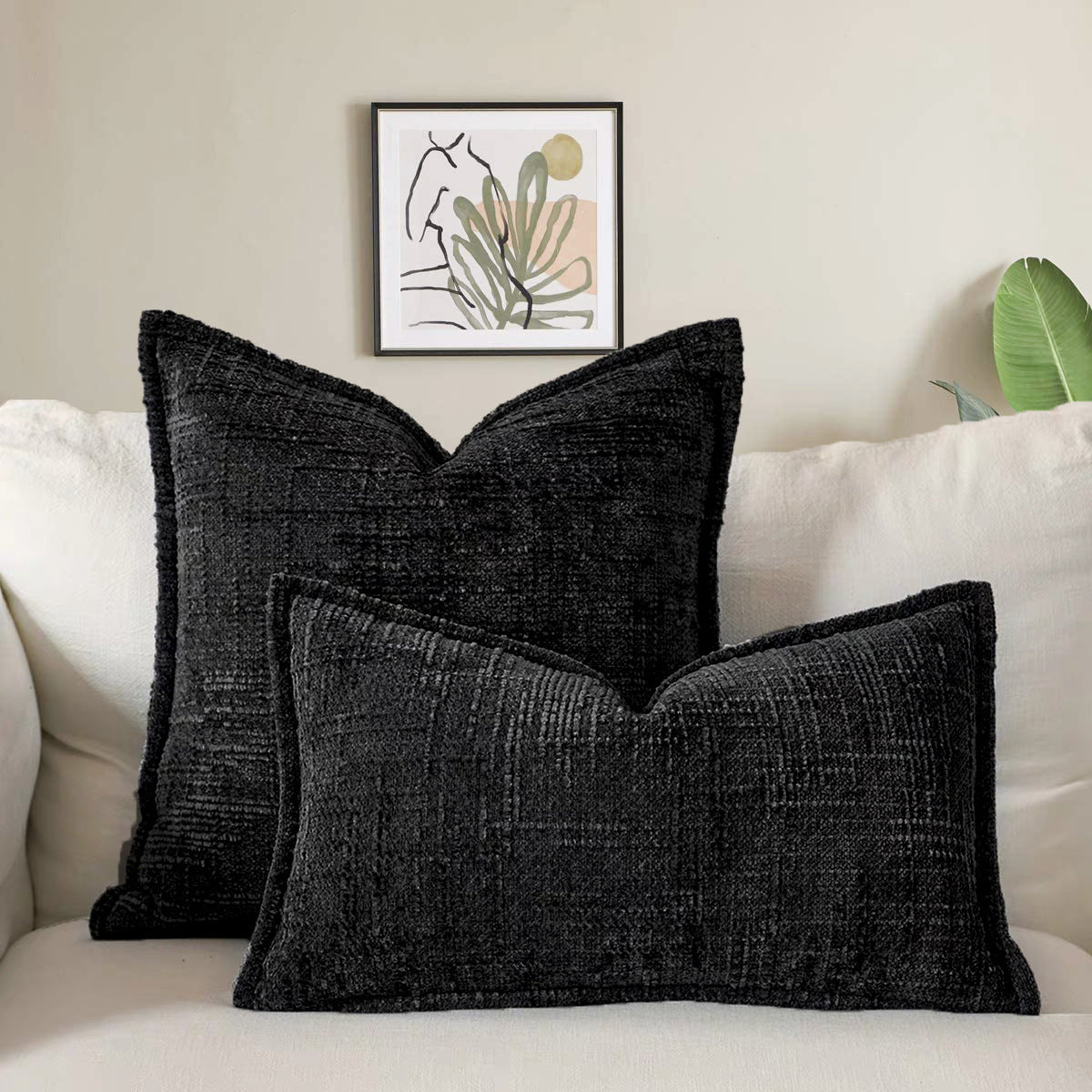 Black - Chenille Crosshatch Textured Pillow Covers - Set of 2 - STripleB