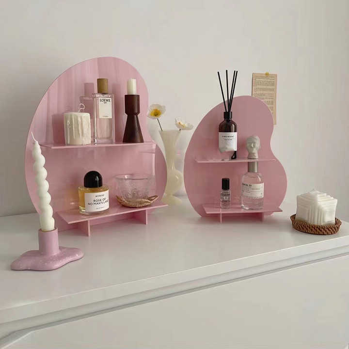 Black Acrylic Display Shelf - (Cosmetics, Candles, and Decorative Items) - Large - PINK example set - STripleB