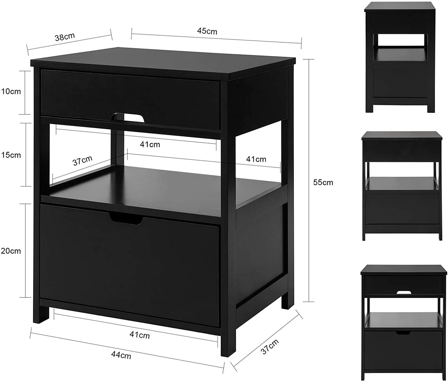 Black Bedside Table with 2 Drawers - STripleB