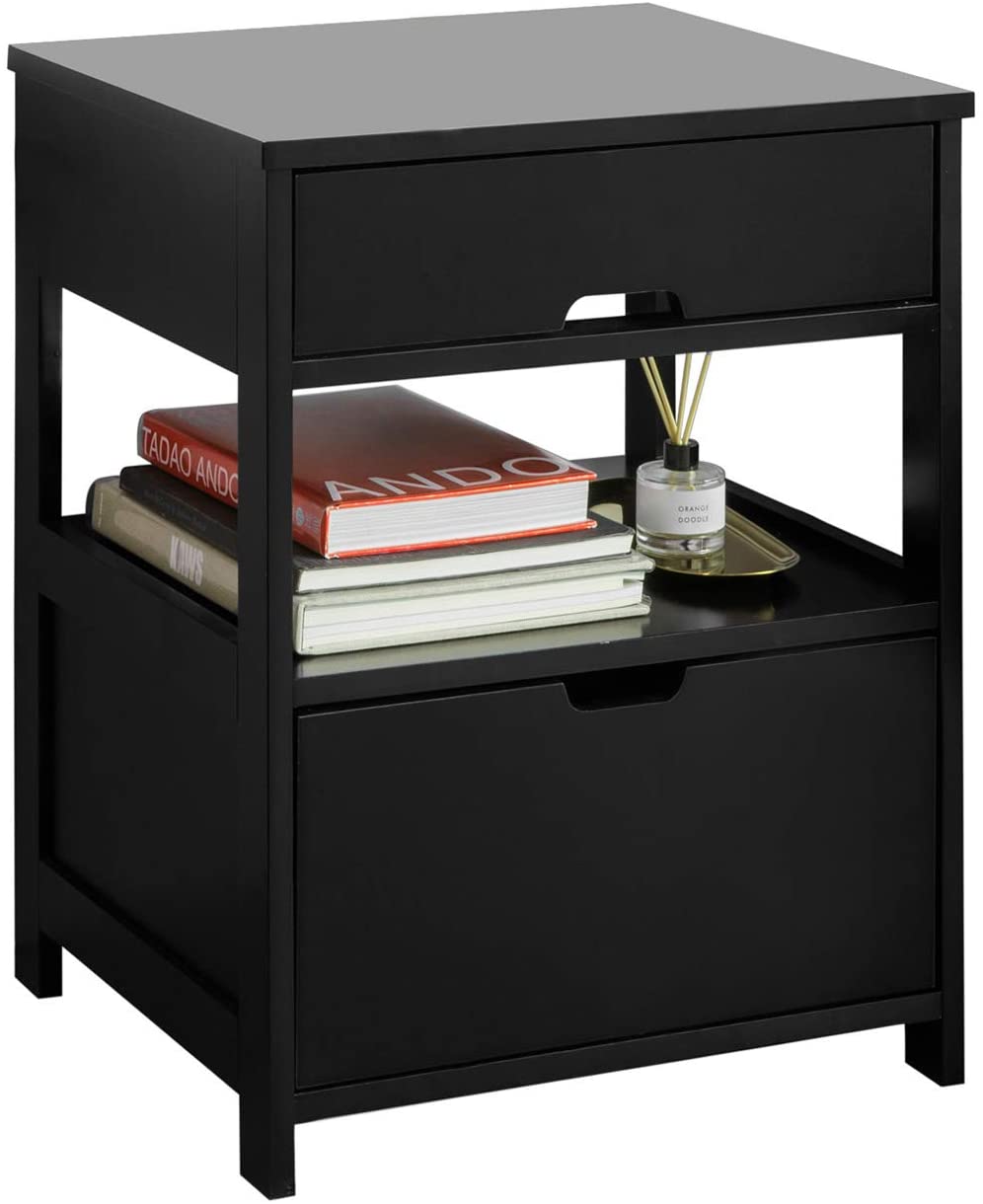 Black Bedside Table with 2 Drawers - STripleB