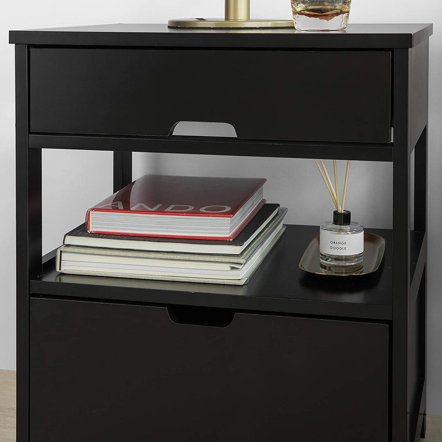 Black Bedside Table with 2 Drawers - STripleB