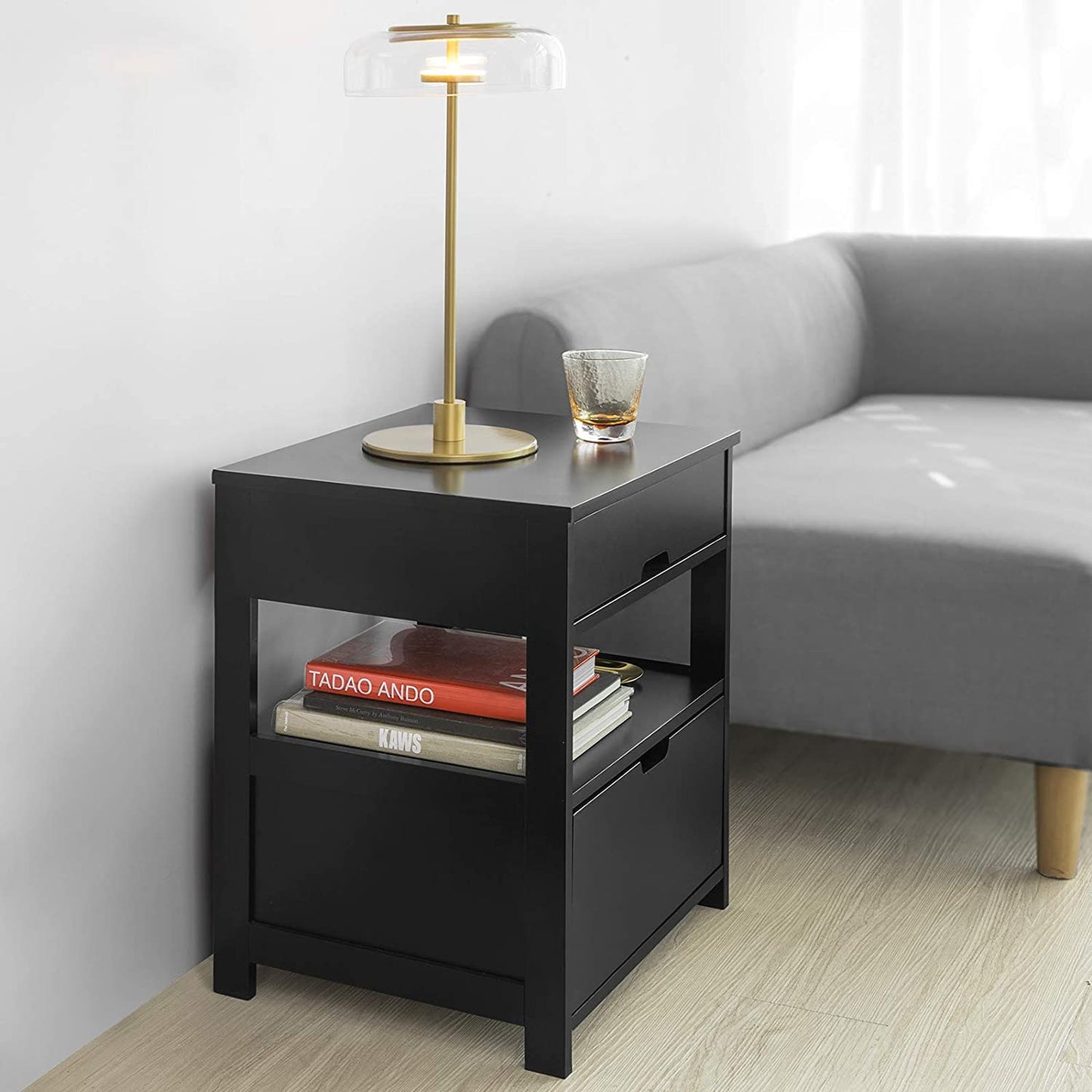 Black Bedside Table with 2 Drawers - STripleB