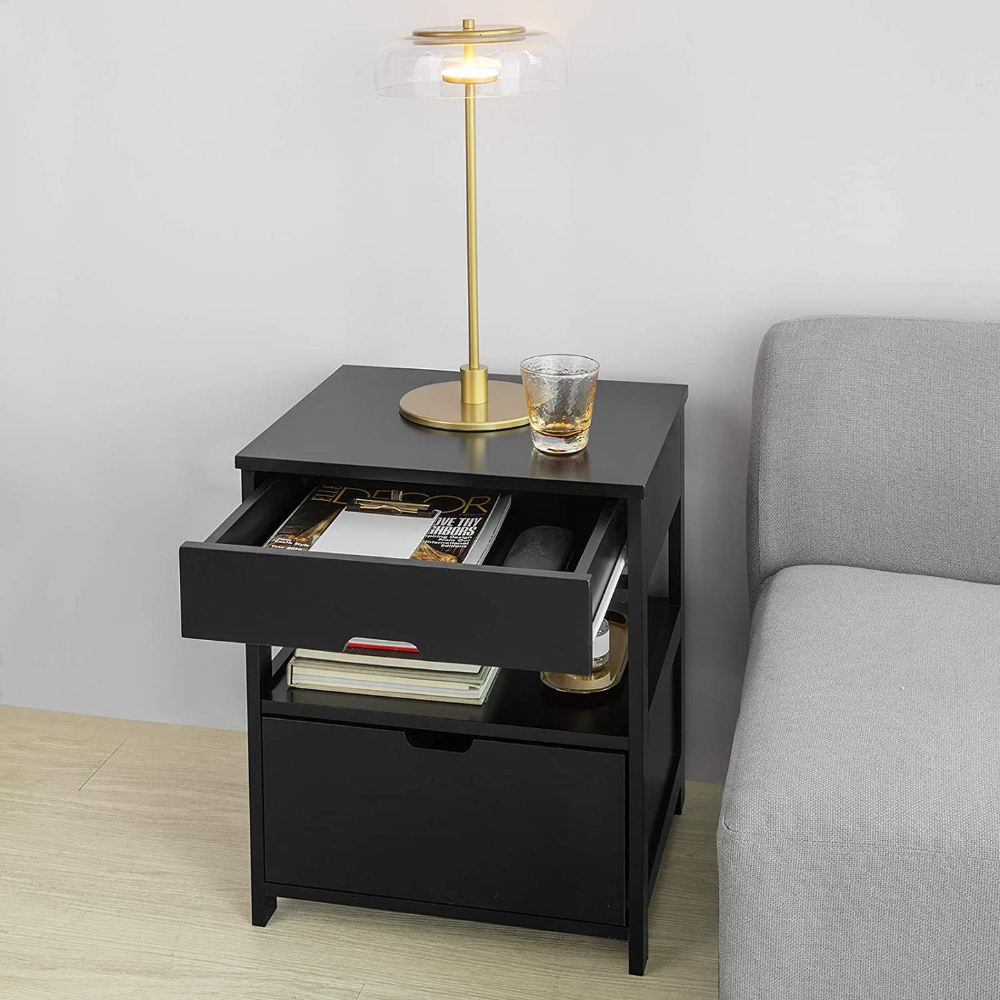 Black Bedside Table with 2 Drawers - STripleB