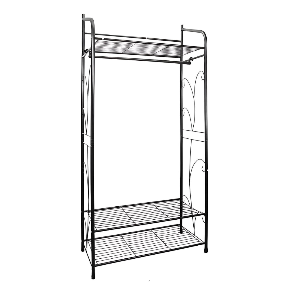 Black Metal Heavy Duty Clothes Rail Clothes Rack with 2 Shelf Storage Shelves - STripleB