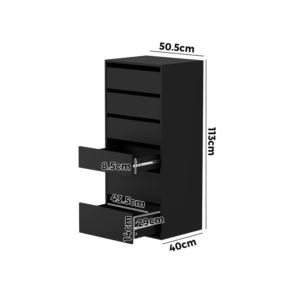 Black Wardrobe Shelf Unit with 6 Drawers - STripleB