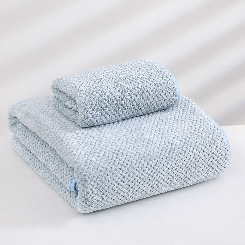 Blue Luxury White Bath Towel and Hand Towel Set - Ultra Soft and Absorbent - STripleB