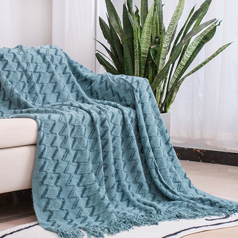 Blue - Modern Knitted Throw Blanket with Tassels - 130*180CM - STripleB