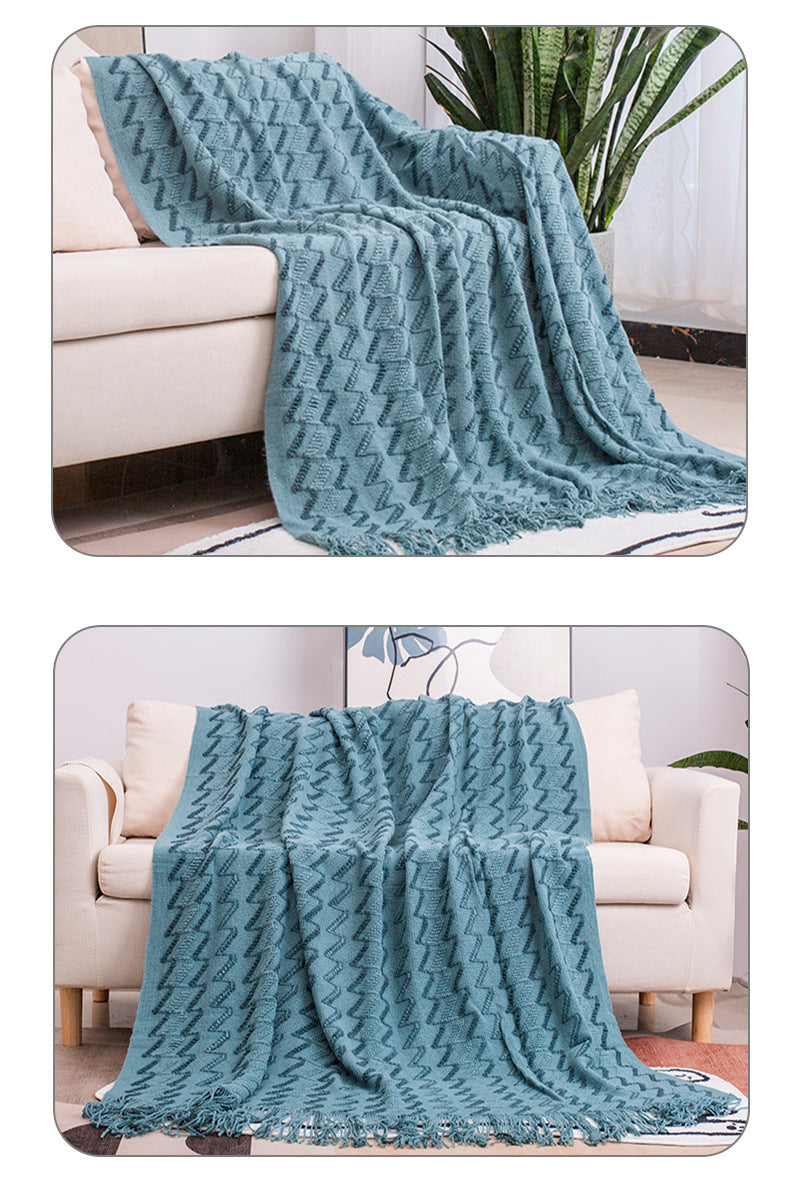 Blue - Modern Knitted Throw Blanket with Tassels - 130*180CM - STripleB