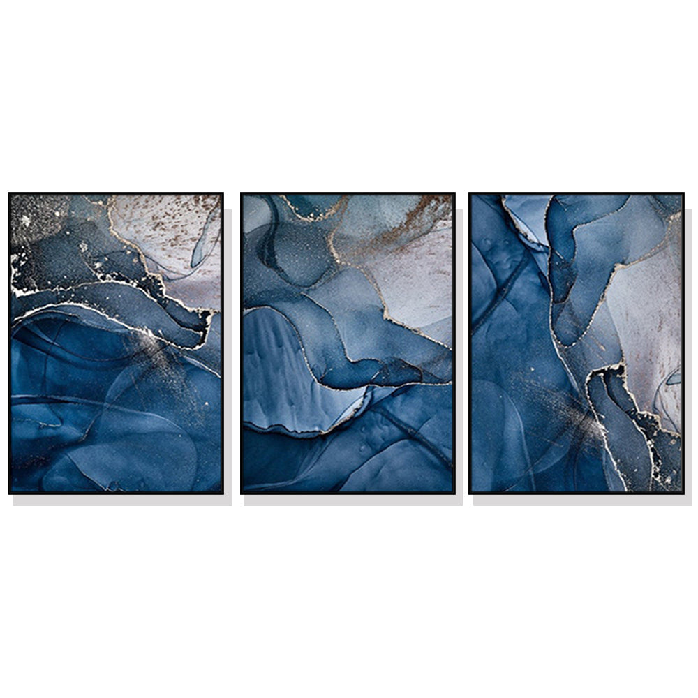 Blue Gold Marble 3 Sets Black Frame Canvas - 70cmx100cm - STripleB