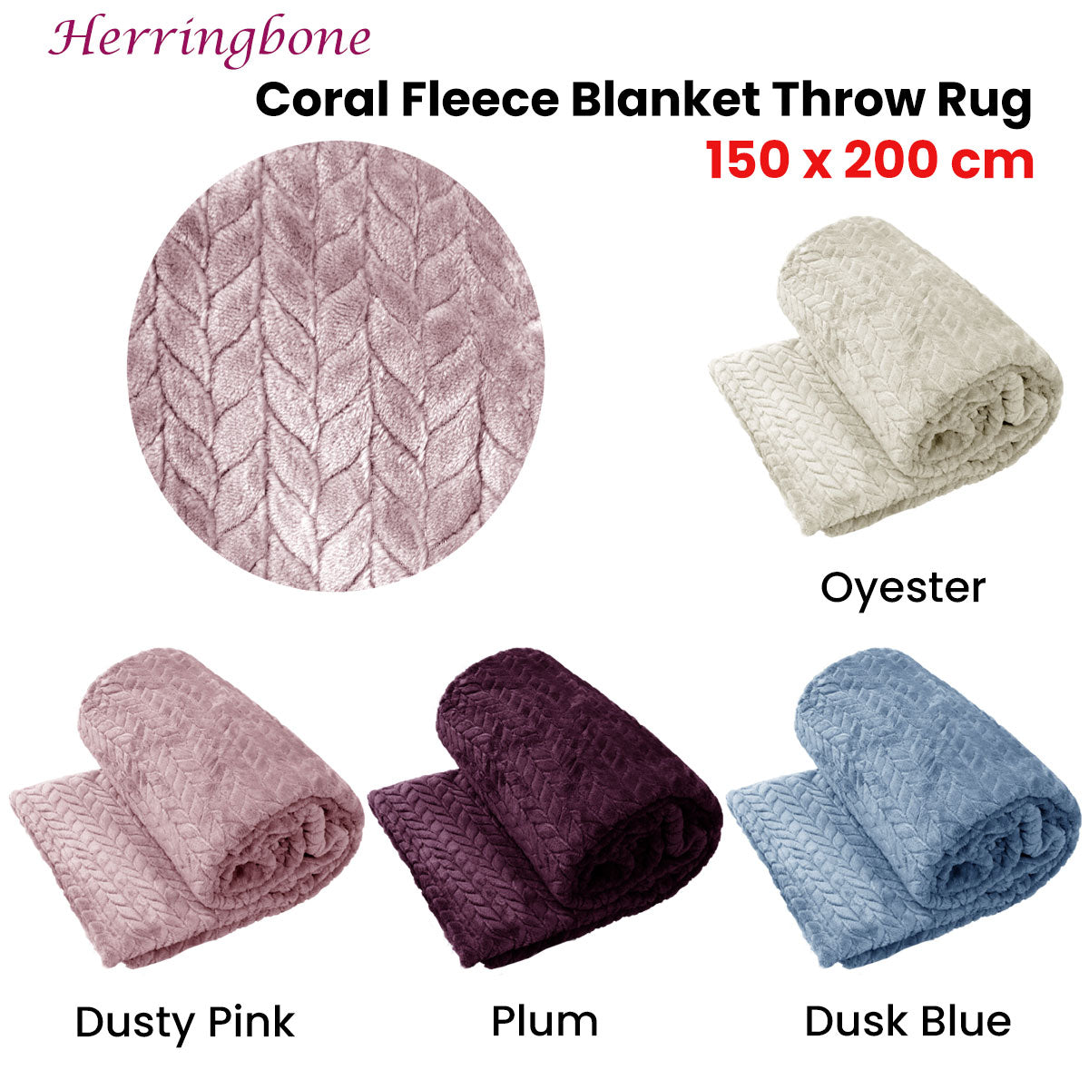 Blue Herringbone Coral Fleece Blanket Throw Rug - 150x200 cm - STripleB
