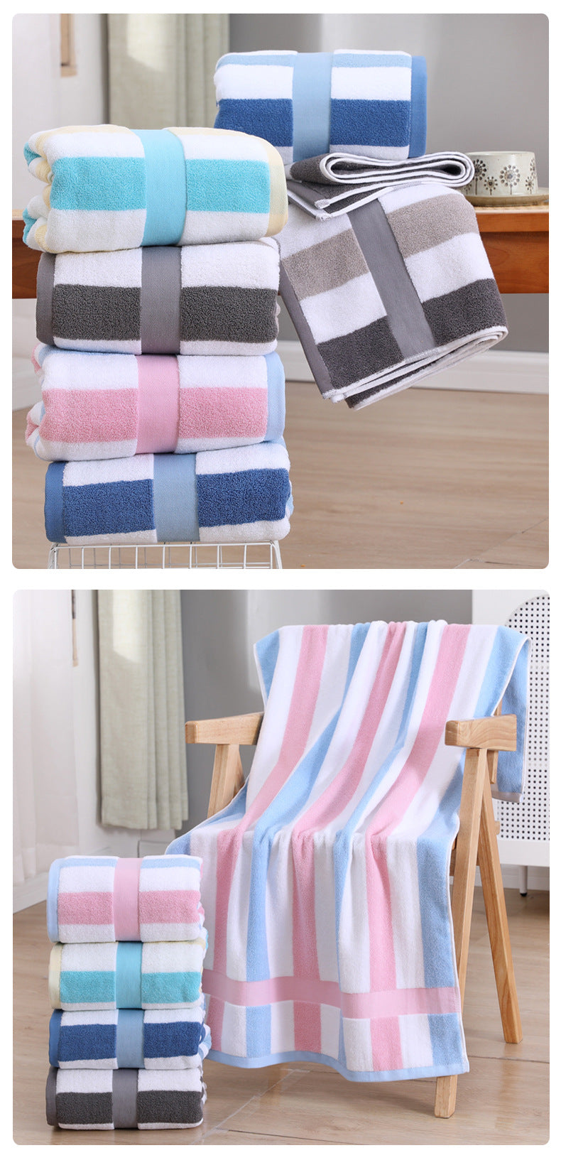Blue Ultra-Absorbent Long-Fiber Cotton Large Bath Towel-Perfect for Home, Hotel, and Beauty Salons 140cm*70cm - STripleB