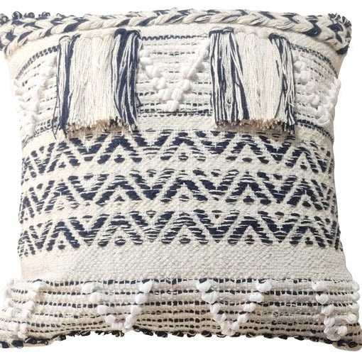 Blue/white woven & tufted cushion cover - 45 x 45cm - STripleB