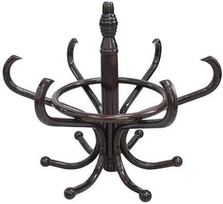 Brown Coat Rack with Stand Wooden Hat and 12 Hooks Hanger Walnut tree - STripleB
