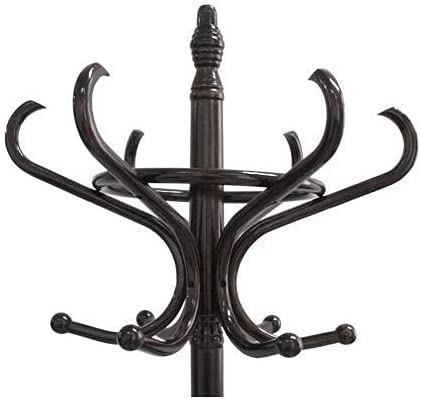 Brown Coat Rack with Stand Wooden Hat and 12 Hooks Hanger Walnut tree - STripleB