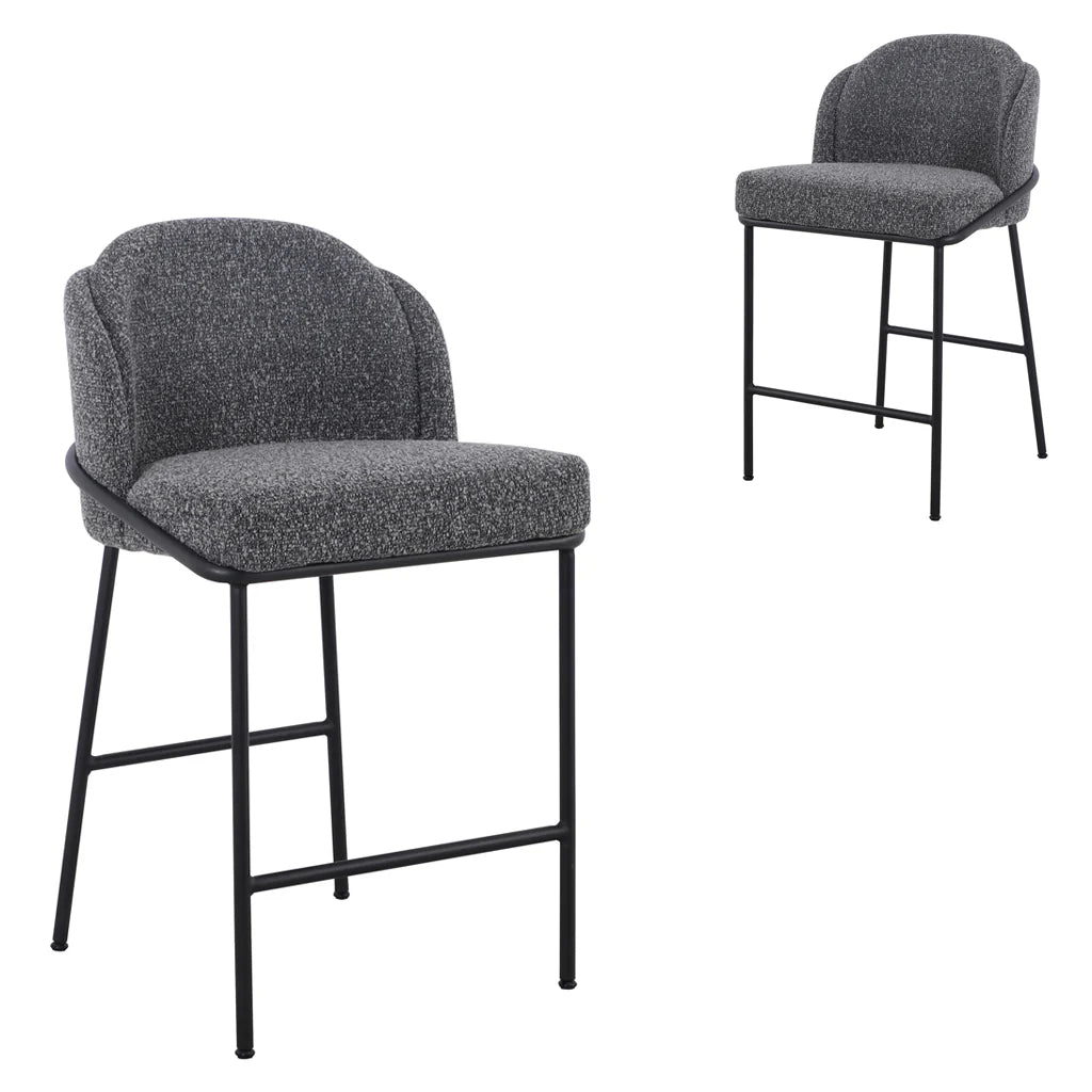 CBS8904-ST 65cm Bar Stool - Anthracite Grey Boucle (Set of 2) - STripleB