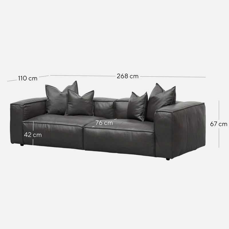 CLC8318-KSO 4-Seater Sofa with Cushion and Pillow - Shadow Grey Leather - STripleB