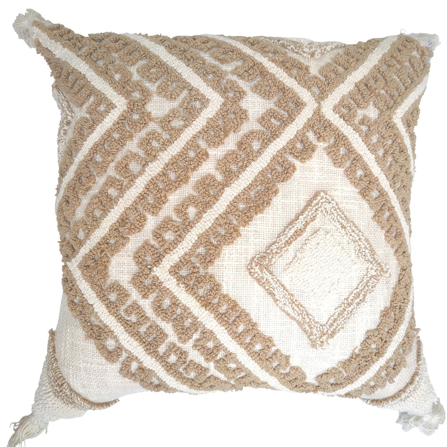 Cream cushion on beige with tufted diamond design - 45x45cm - STripleB