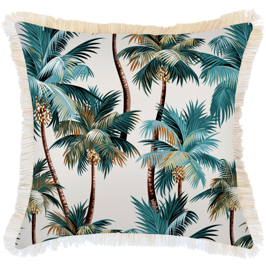 Cushion Cover-Coastal Fringe Natural-Palm Trees Natural-60cm x 60cm - STripleB