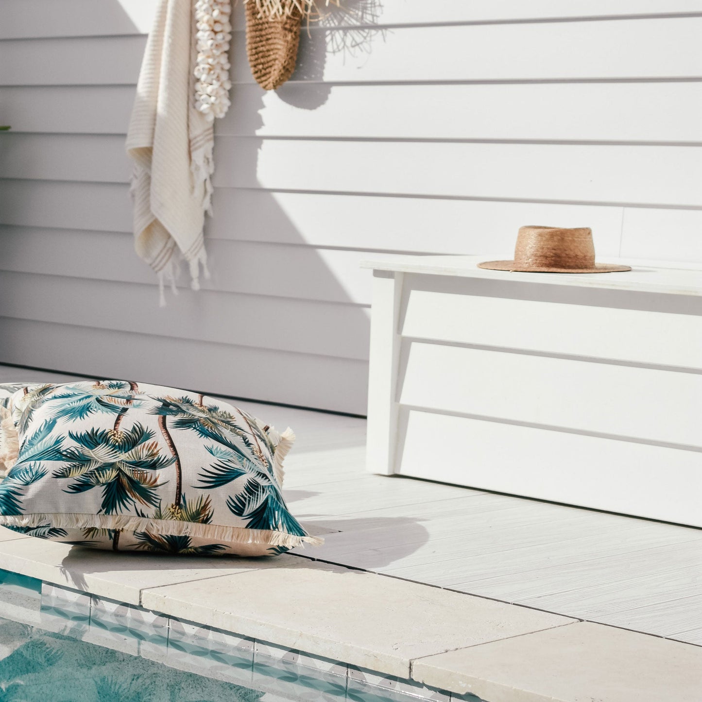 Cushion Cover-Coastal Fringe Natural-Palm Trees Natural-60cm x 60cm - STripleB