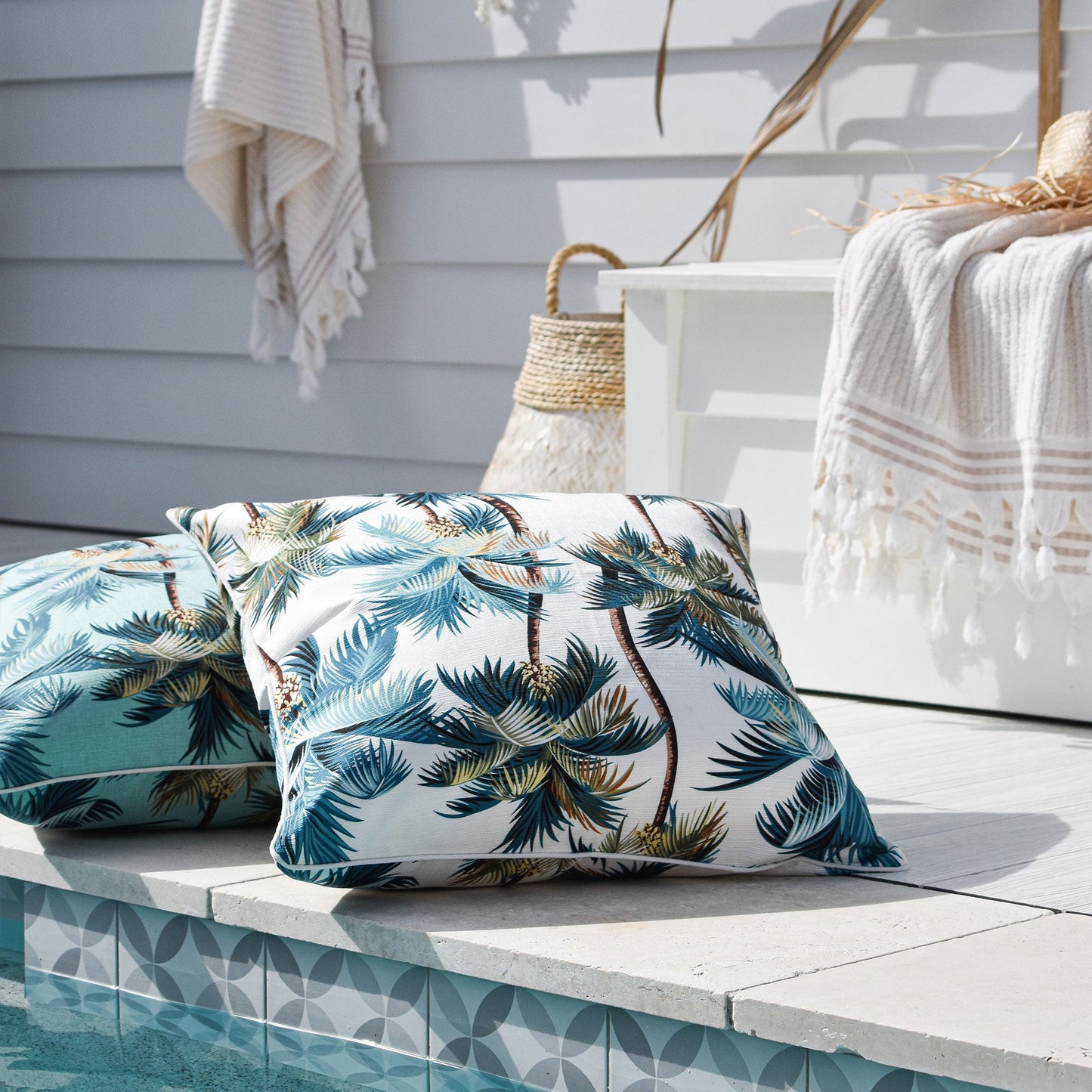 Cushion Cover-With Piping-Palm Trees White-60cm x 60cm - STripleB