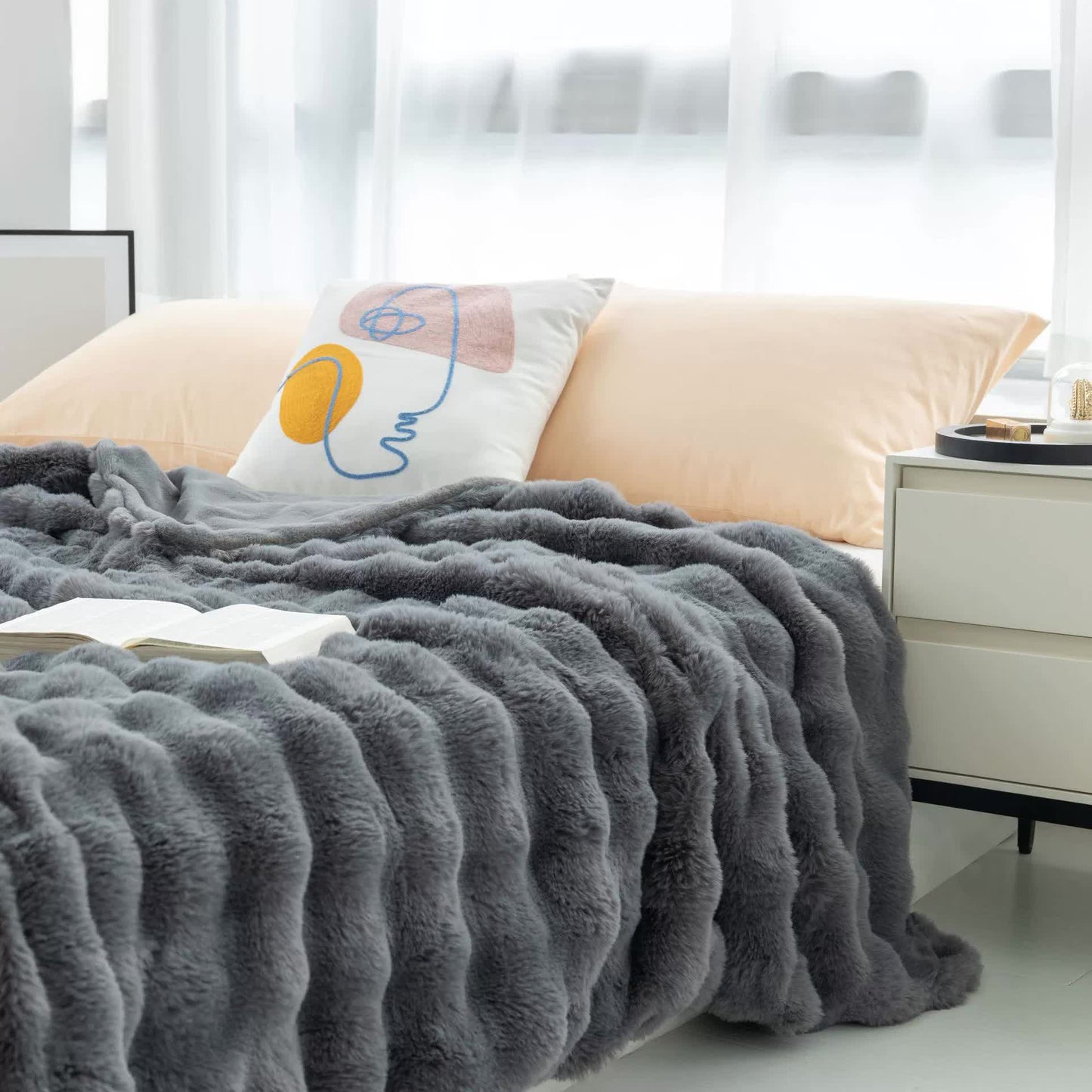 Dark Grey - Plush Toscana Rabbit Hair Throw Blanket - 130*160cm - STripleB