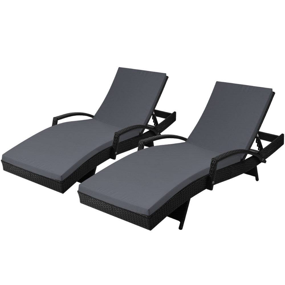 2PC Outdoor Furniture Beach Chairs - Black - STripleB