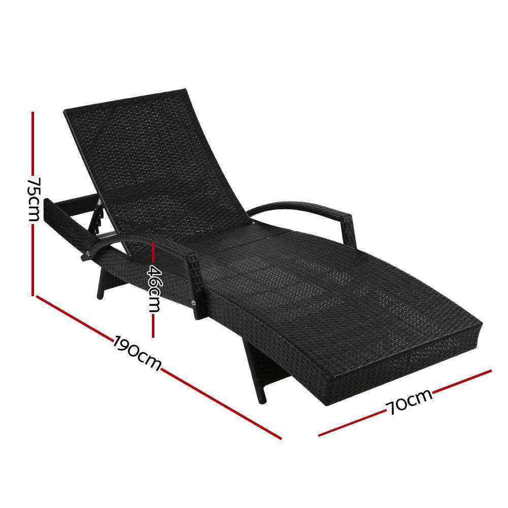 2PC Outdoor Furniture Beach Chairs - Black - STripleB