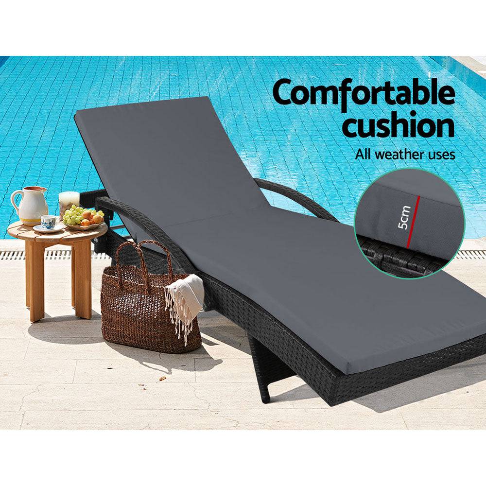 2PC Outdoor Furniture Beach Chairs - Black - STripleB