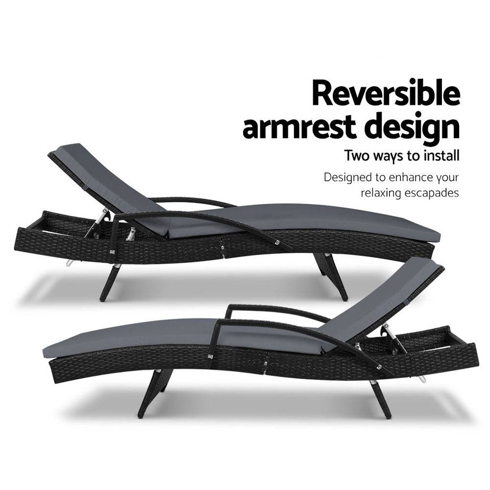 2PC Outdoor Furniture Beach Chairs - Black - STripleB