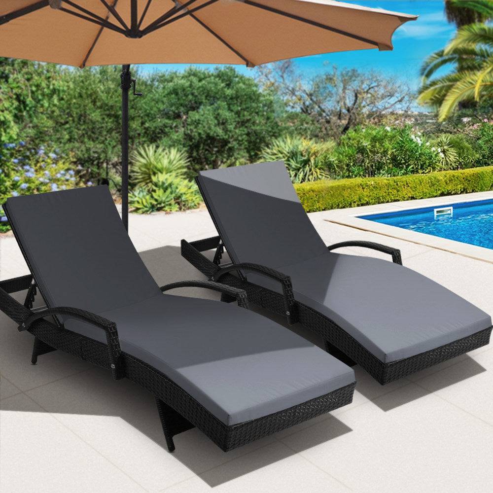 2PC Outdoor Furniture Beach Chairs - Black - STripleB