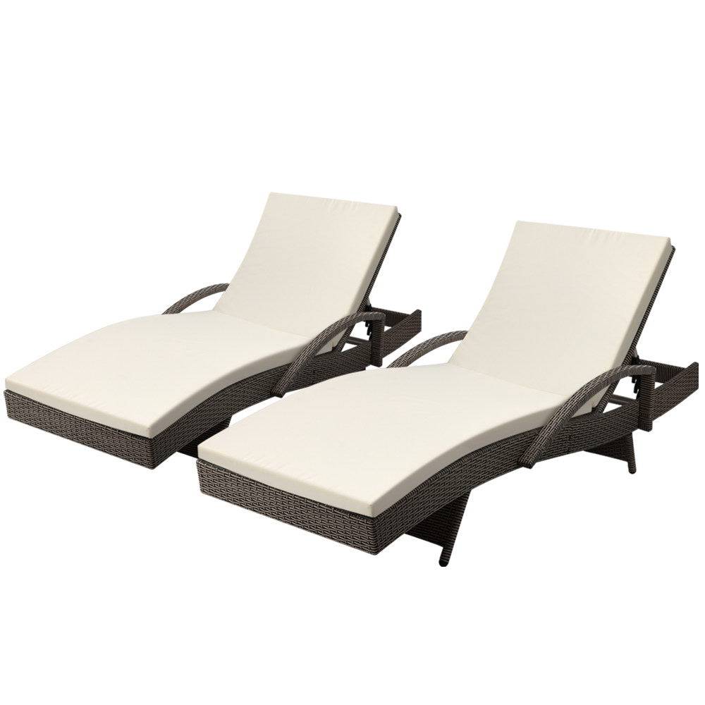 2PC Outdoor Furniture Beach Chairs - Beige - STripleB