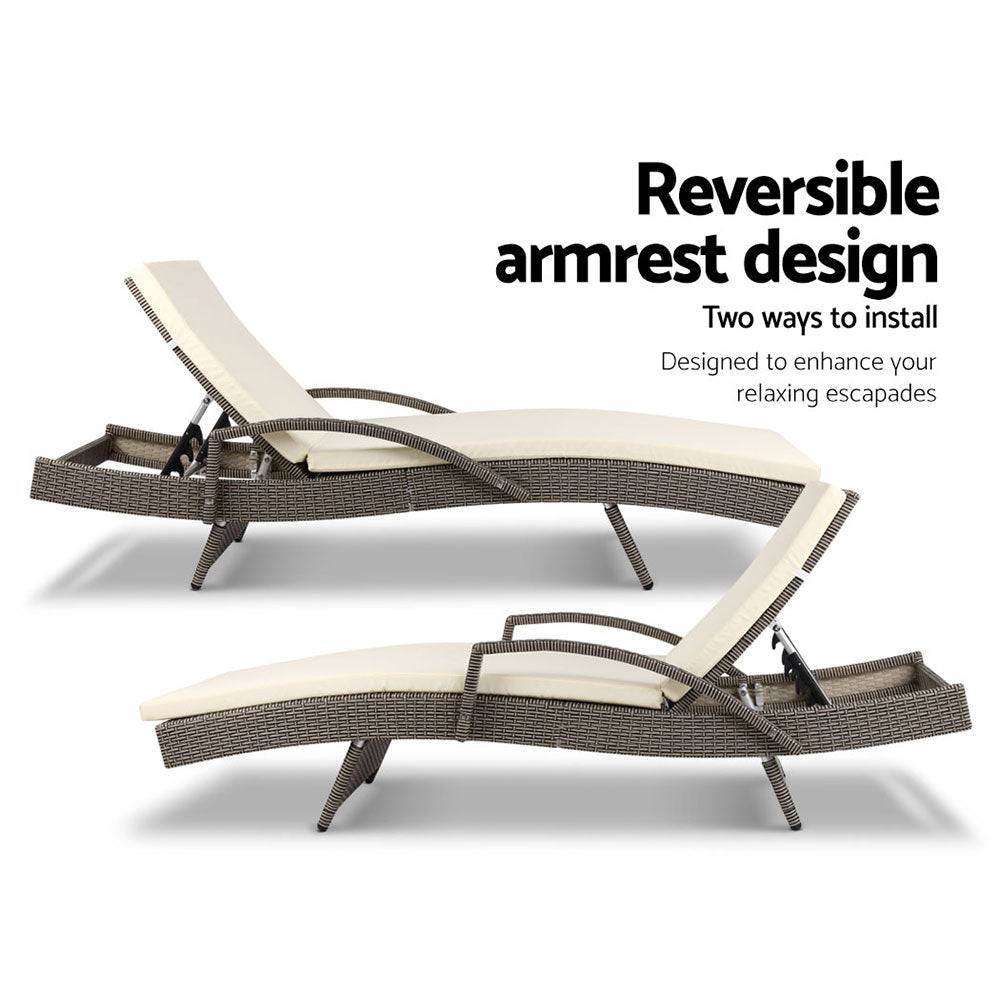 2PC Outdoor Furniture Beach Chairs - Beige - STripleB