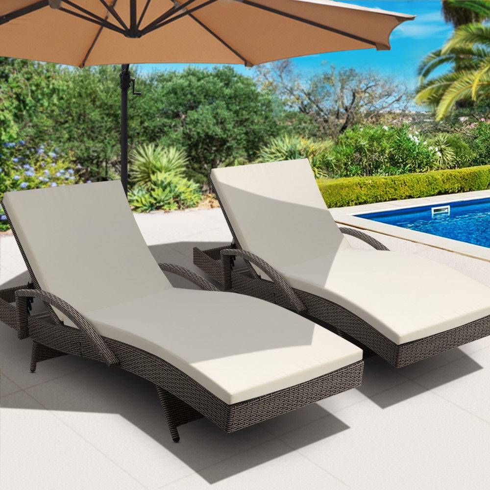 2PC Outdoor Furniture Beach Chairs - Beige - STripleB