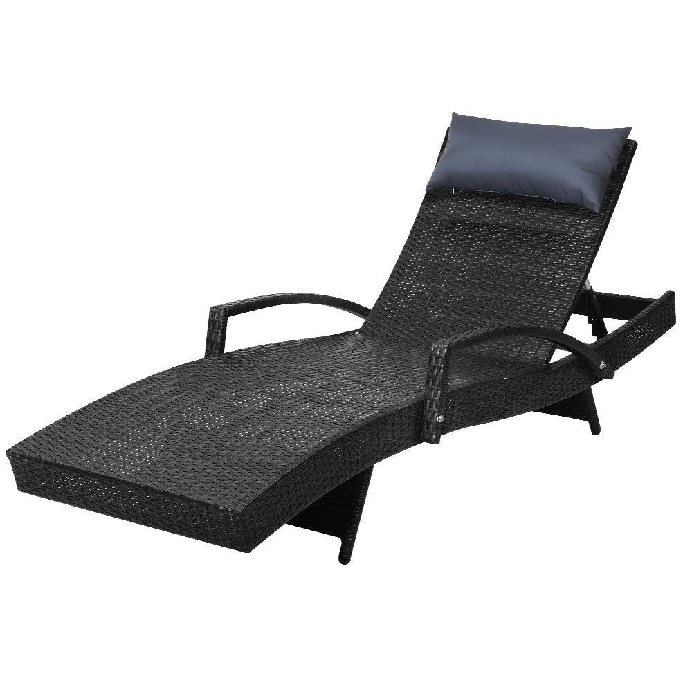 Outdoor Beach Chair Armrest Adjustable - Black - STripleB